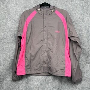 Coleman Womens Gray & Pink Lightweight Nylon Raincoat Rain Jacket Hood S/M